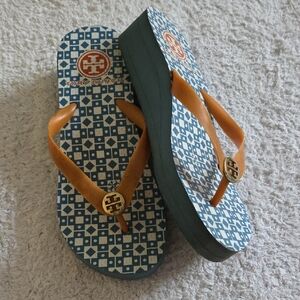 Tory Burch Blue and Orange Flip Flops